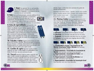 A V E N T U R E I R O S




                                                                                                                                                                       A V E N T U R E I R O S
                                       7. Boné Uso opcional. Na cor azul marinho              Divisão. Segue a ordem das cores nacionais dos países da
                                       com cordão branco (modelo americano) com o             Divisão Sul-americana:
                                       emblema A1. Regulador e revestimento interno           Argentina: Azul celeste e branco     Equador: Amarelo, azul e vermelho
                                       (carneira) na cor azul marinho.                        Bolívia: Vermelho, amarelo e verde   Paraguai: Azul, vermelho e branco
                          8. Cinto Azul com ﬁvela prateada, contendo emblema A3 em            Chile: Vermelho, branco e azul       Peru: Branco e vermelho
                          relevo, com as classes na cor da ﬁvela e o oval branco.             Brasil: Verde e amarelo              Uruguai: Azul e branco
                          Fivela de aventureiro: 2,6 cm de altura por 4,7 cm
                          comprimento. Fivela de diretoria: 3,6 cm de altura por              13. Platina/Galão          Será no tamanho de 8,0 x 5,5
                          5,5 cm comprimento. Cadarço (lona) para aventureiro:                cm e as tiras com tamanho de 8mm e com espaço de 4mm
                          2,5 cm altura, e cadarço (lona) para diretoria: 3,4 cm de altura.   entre elas. Usado por: diretores, distritais, regionais,
                                                                                              pastores, coordenadores gerais, secretários(as) de
                          9. Faixa de especialidades Azul marinho com                         campo, departamentais e associados com as seguintes
                          Emblema A2 grande para aventureiros e L A1 para                     características:
                          Líderes, localizado na parte inferior, apoiado sobre a
                          cocha esquerda. Na parte superior, a 6 cm abaixo do
                          ombro, o nome do aventureiro. Na frente serão usadas
                          especialidades e pins ou botons de eventos ou atividades            a. Diretores Azul marinho com A3 vazado na cor prata.
                          que o aventureiro tenha participado, e atrás serão                  b. Distritais Azul marinho com uma tira na cor prata.
                          usados trunfos especíﬁcos de eventos, que o aventureiro
                          também tenha participado. Os trunfos são entregues pelo
                                                                                              c. Regionais Azul marinho com duas tiras na cor prata.
                          patrocinador do evento.                                             d. Pastores Azul marinho com o logotipo oﬁcial da IASD
                                                                                              bordado na cor dourada.
                          10. Calçados e meias Sapatos pretos baixos ou tênis
                          pretos sem detalhes coloridos. Meias pretas para os meninos,
                          para as meninas e senhoras, meias brancas ¾. Para diretoria
                          feminina poderão ser usadas meias ﬁnas na cor da pele e em          e. Coordenadores Gerais e Secretários(as) de
                          reuniões especiais poderá usar sapato social.                       Missão/Associação/União e Divisão Azul marinho
                          11. Cordão de apito Opcional. Usado no ombro                        com uma tira na cor dourada.
                          esquerdo com apito. Cordão simples em polipropileno (com            f. Departamentais e Associados de Associação ou
                          bitola: Ø 3,50 mm). nas cores nacionais do país.                    Missão Azul marinho com duas tiras douradas.
                          12. Torçal       Opcional. Usado no ombro esquerdo com
                                                                                              g. Departamentais e Associados de União Azul
                                                                                              marinho com três tiras douradas.
                          apito. Cordão trançado em polipropileno (com bitola: ø
                          4,00 mm). O torçal é trançado com nó de surrão na parte             h. Departamental e Associado da Divisão Azul
                          superior que envolve o braço e trançado com o nó de                 marinho com quatro tiras douradas.
                          surrão invertido no prolongamento até o apito. O torçal             i. Departamental e Associados da Associação Geral
                          na cor vermelha é de uso exclusivo do departamental da              Azul marinho com cinco tiras douradas.

                          1
                          18                                                                                                                                    19
                                                                                                                                                                 9
 