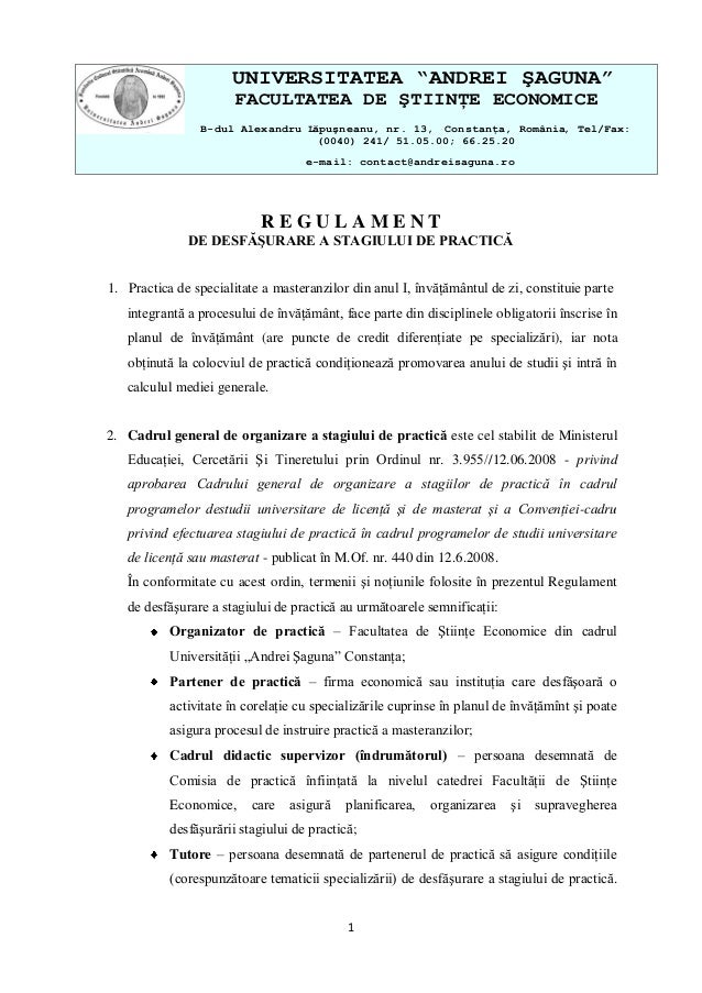 Regulament Practic Masterat