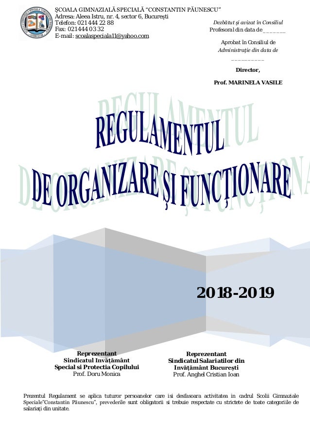 Regulamentul De Organizare Si Functionare 2018