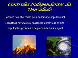 Controles Independentes da
          Densidade
Fatores não afeitados pela densidade populacional

Desastres naturais ou mu...