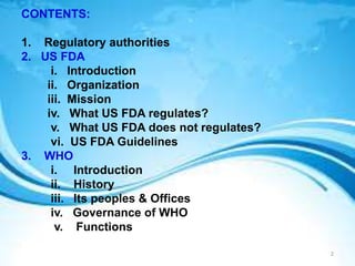Regulatory Authorities (Us-Fda, Who And Ich)