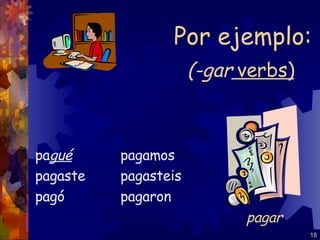 (-gar   verbs) pa gué pagaste pagó pagamos pagasteis pagaron Por ejemplo: pagar 