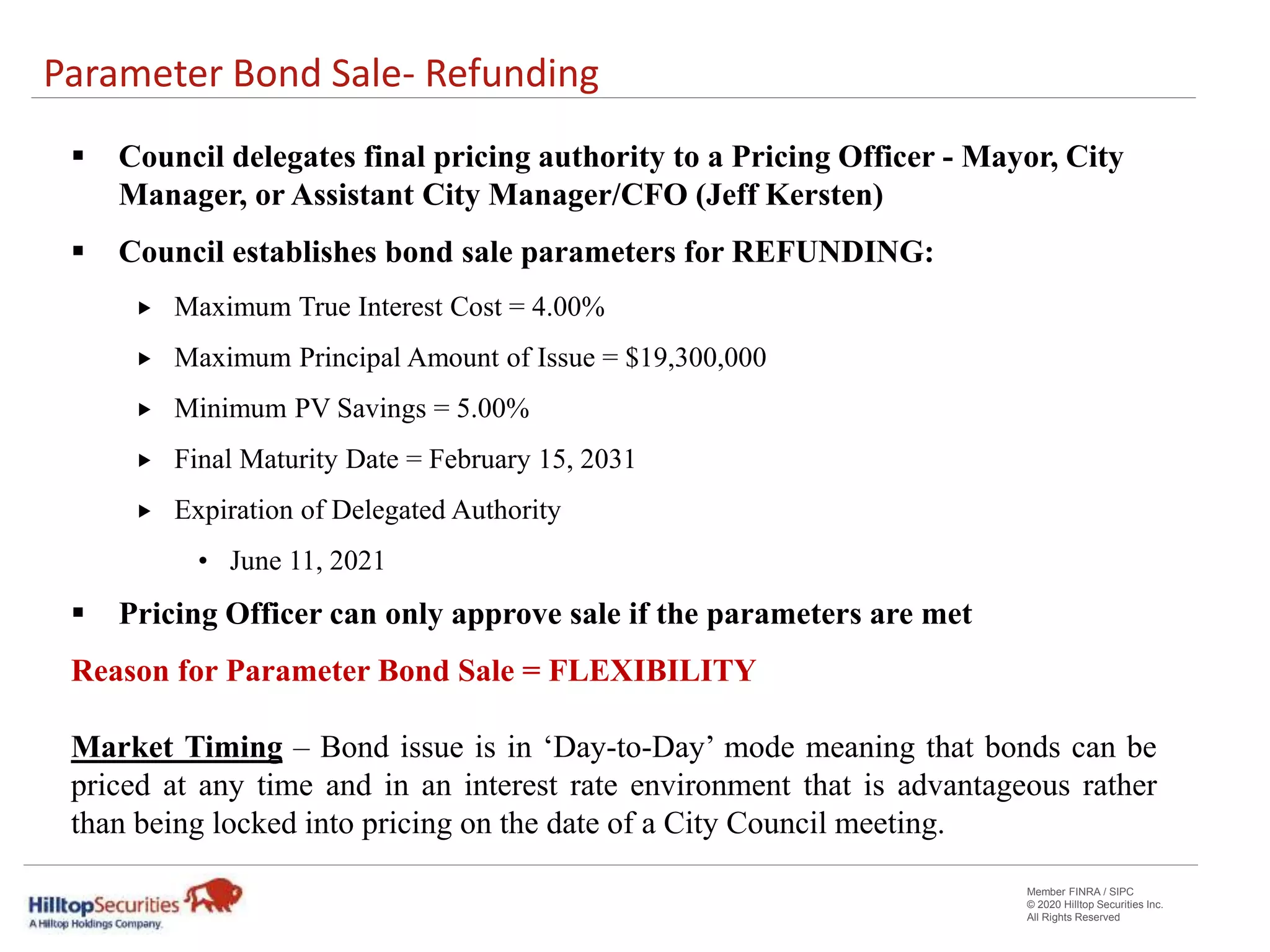 Proposed Refunding Bond Parameters PPT Proposed refunding bond parameters ppt