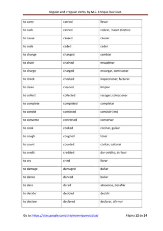 Regular and irregular verbs, by m.c. enrique ruiz díaz | PDF