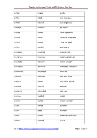 Regular and irregular verbs, by m.c. enrique ruiz díaz | PDF