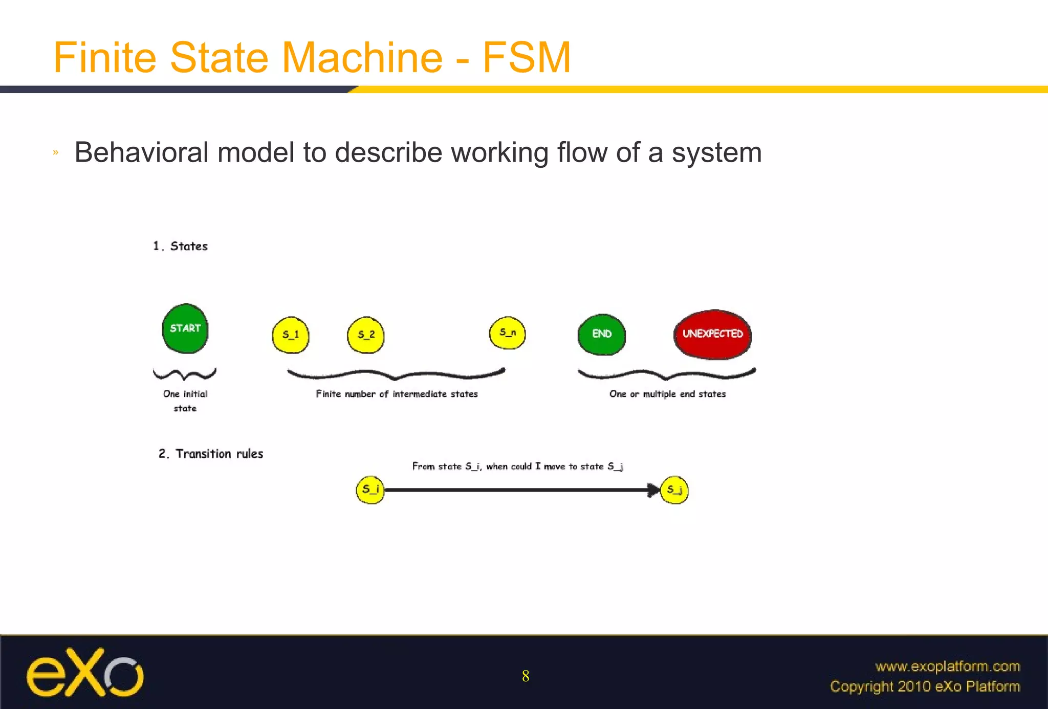 Finite State Machine - FSM Behavioral model to describe working flow of a system 