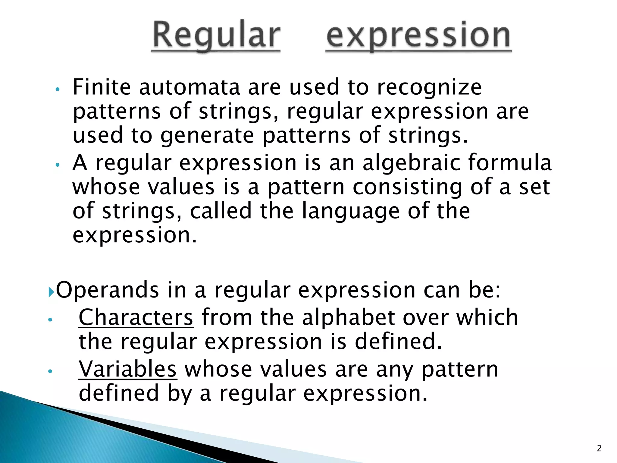Regular expression for dfa | PPTX | Programming Languages | Computing