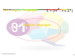 © 2020 Wael Badawy
5
Regular languages
Non-regular languages *}:{ SÎ= vvvL R
 
