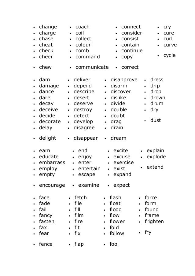 Regular verbs list