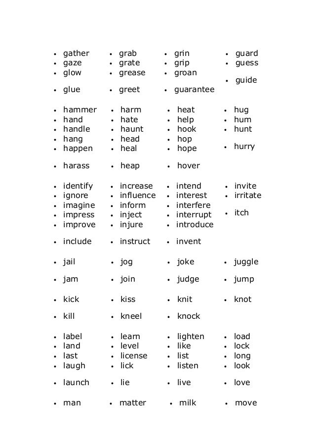 Regular verbs list