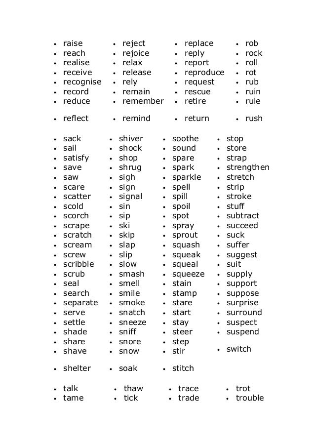 Regular verbs list