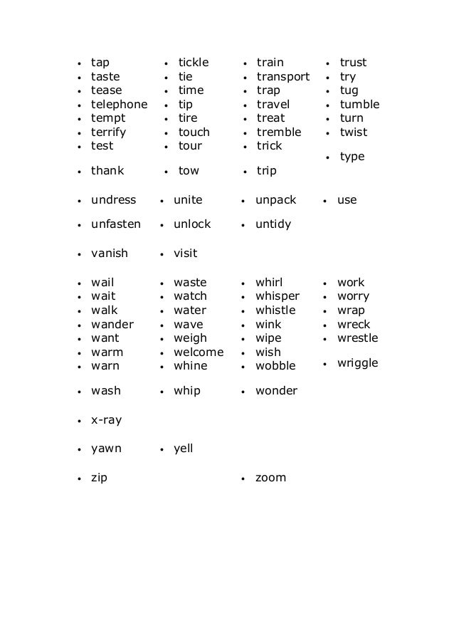 Regular Verbs List