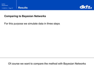 Page 571/10/2013 |
Author
Department
Results
Comparing to Bayesian Networks
For this purpose we simulate data in three steps
Of course we want to compare the method with Bayesian Networks
 