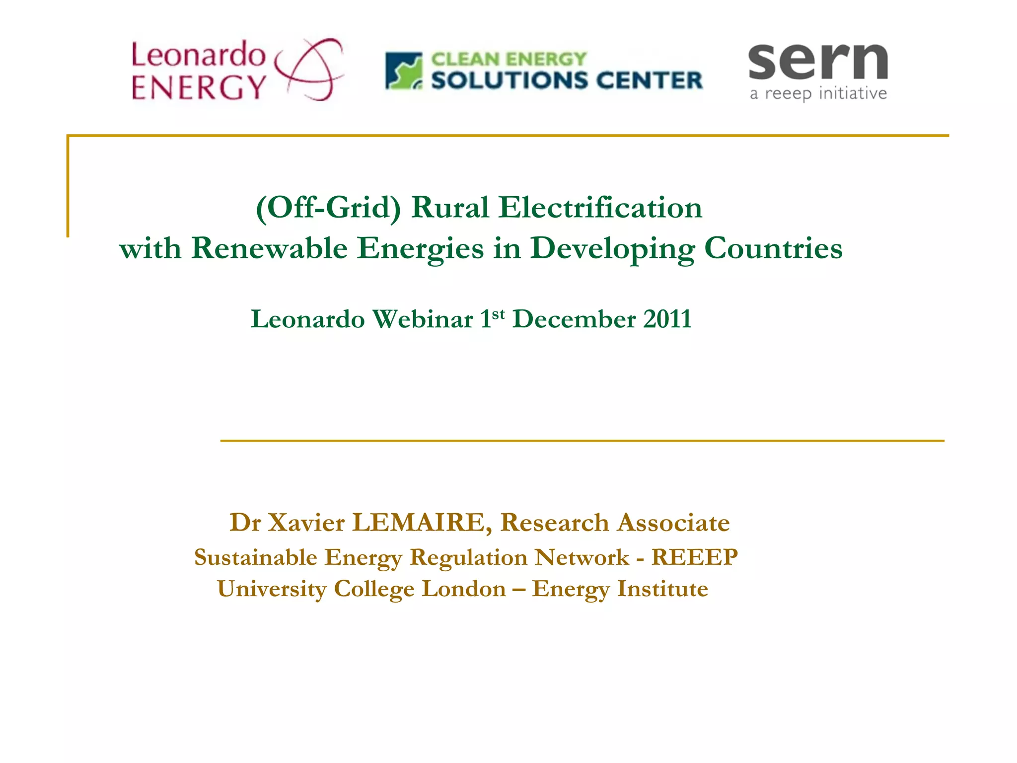 Course on Regulation and Sustainable Energy in Developing Countries