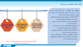 Designed
By:
XX 6
Designed
By:
25 6
‫يسک‬‫ر‬‌‫لها‌و‌مديريت‬‫ر‬‫چالش‌حاکميت‌کنت‬
‫چارچوبهای‬‫سابق‬‫رگوالتورها‬‫در‬‫حوزه‬‫حاکميت‬‫کنترل‬‫و‬‫مدیریت‬
،‫ریسک‬‫به‬‫ميزان‬‫قابل‬‫توجهی‬‫توسعه‬‫یافته‬‫است‬.‫عوامل‬‫این‬
‫تغييرات‬‫را‬‫می‬‫توان‬‫در‬‫تمایالت‬‫جدید‬‫زیر‬‫یافت‬:
‫اعضای‬ ‫و‬ ‫اجرایی‬ ‫مدیران‬ ‫پذیری‬ ‫مسئوليت‬ ‫از‬ ‫قضایی‬ ‫انتظارات‬
‫است‬ ‫یافته‬ ‫افزایش‬ ‫مالی‬ ‫سازمانهای‬ ‫مدیره‬ ‫هيئت‬.
‫مانند‬ ‫جدیدی‬ ‫چارچوبهایی‬3 line of Defense‫مدیریت‬ ‫در‬
‫است‬ ‫شده‬ ‫ایجاد‬ ‫ریسک‬.
‫ریسک‬ ‫مدیریت‬ ‫در‬ ‫سازمانی‬ ‫رفتار‬ ‫فرهنگ‬ ‫توسعه‬ ‫موضوع‬
‫است‬ ‫گرفته‬ ‫قرار‬ ‫بيشتری‬ ‫توجه‬ ‫مورد‬ ،‫سازمانها‬.
‫غير‬ ‫ریسکهای‬ ‫گرفتن‬ ‫نظر‬ ‫در‬ ‫به‬ ‫موظف‬ ‫را‬ ‫خود‬ ‫مالی‬ ‫سازمانهای‬
‫اند‬ ‫کرده‬ ‫خود‬ ‫سازمان‬ ‫با‬ ‫مرتبط‬ ‫مالی‬.
‫داده‬ ‫آناليز‬ ‫برای‬ ‫آن‬ ‫از‬ ‫استفاده‬ ‫باعث‬ ‫تکنولوژی‬ ‫پيشرفت‬،‫ها‬
‫کانال‬ ‫ایجاد‬ ‫و‬ ‫رگوالتوری‬ ‫الزامات‬ ‫چک‬ ،‫ریسکها‬ ‫کردن‬ ‫مانيتور‬‫های‬
‫است‬ ‫شده‬ ‫مشتری‬ ‫جدید‬ ‫ارتباطی‬
‫می‬ ‫چالش‬ ‫این‬ ‫به‬ ‫پاسخ‬ ‫برای‬ ‫رگوالتورها‬‫س‬ ‫در‬ ‫را‬ ‫فوق‬ ‫فعاليتهای‬ ‫انجام‬ ‫بایست‬‫ازمانهای‬
‫نمایند‬ ‫مانيتور‬ ‫دقت‬ ‫به‬ ‫خود‬ ‫کنترل‬ ‫تحت‬.
 