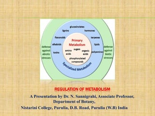 REGULATION OF METABOLISM
A Presentation by Dr. N. Sannigrahi, Associate Professor,
Department of Botany,
Nistarini College, Purulia, D.B. Road, Purulia (W.B) India
 