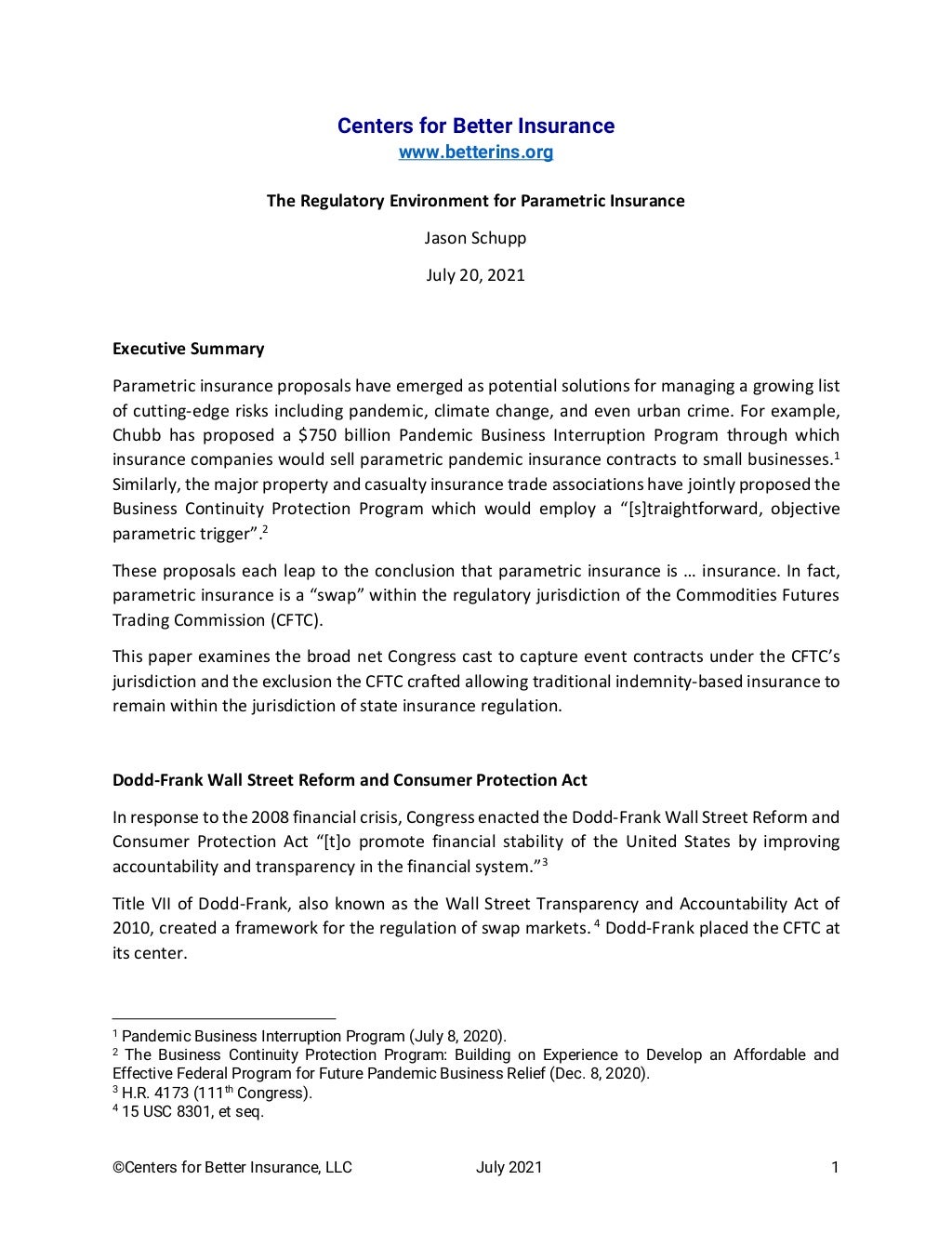 Regulation of Parametric Insurance