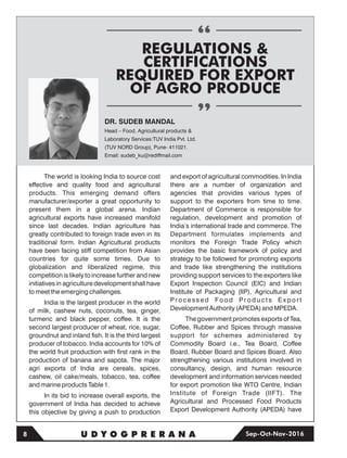 Regulations  and certifications required for export of agro produce  by Dr Sudeb Mandal