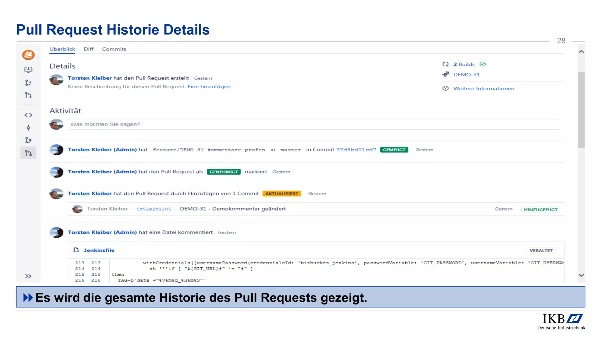 Pull Request Historie Details
Es wird die gesamte Historie des Pull Requests gezeigt.
28
 