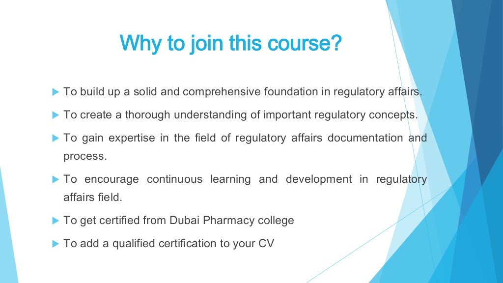 Regulatory affairs course overview