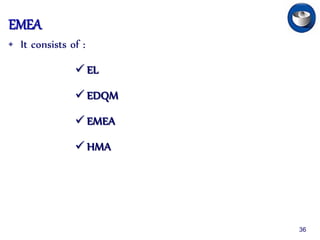 EMEA
• It consists of :
 EL
 EDQM
 EMEA
 HMA
36
 