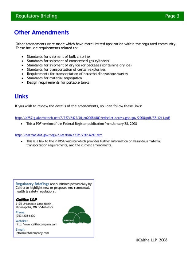 Regulatory Briefing Hazardous Material Shipping Rule Amendments C…