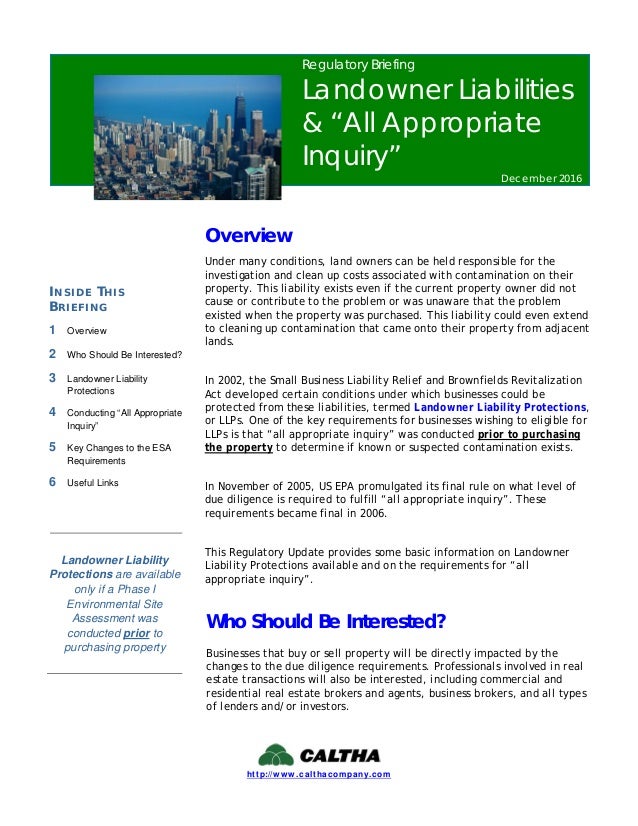 Regulatory Briefing Landowner Liability Protections and All Appropri…