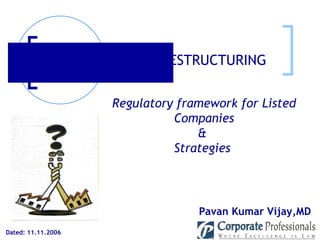 Dated: 11.11.2006 Pavan Kumar Vijay,MD  CORPORATE RESTRUCTURING Regulatory framework for Listed Companies &  Strategies  