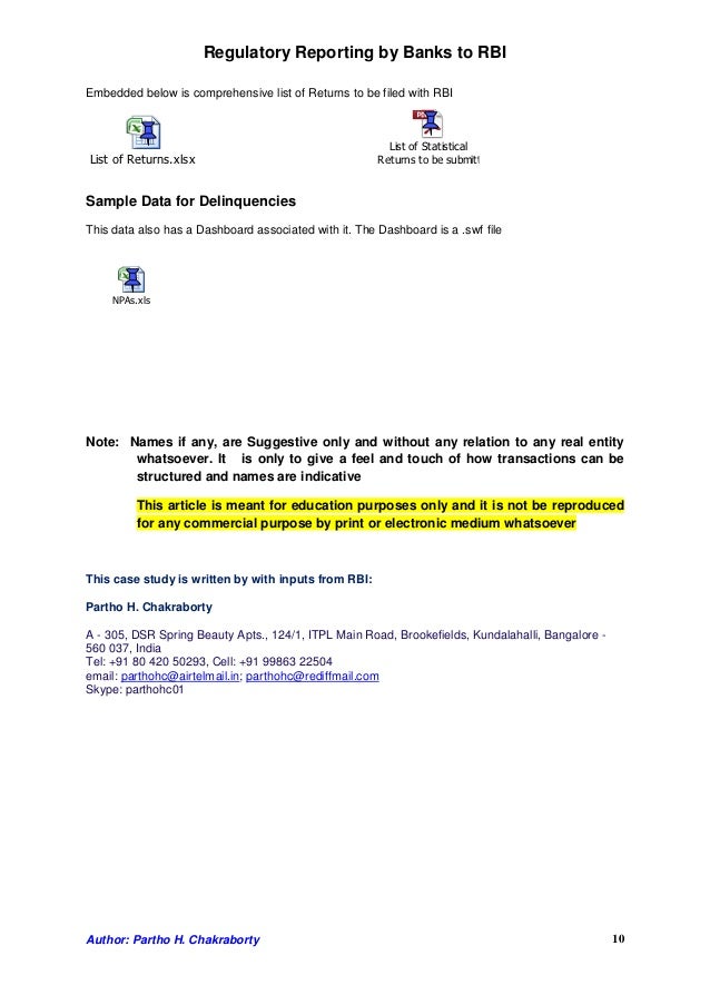 Regulatory reporting by banks to rbi