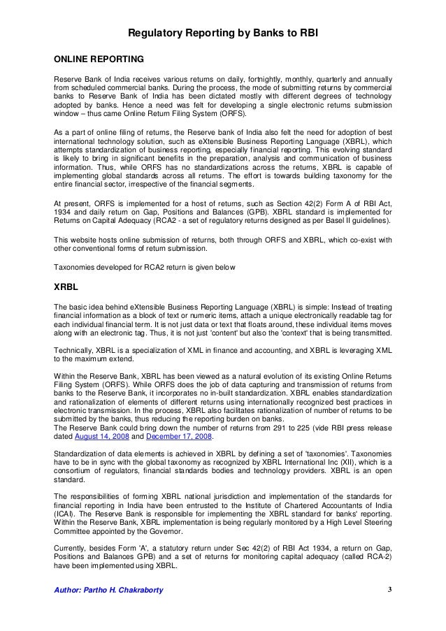 Regulatory reporting by banks to rbi
