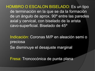 El objetivo básico de toda restauración cementada es estar bien adaptada y con una línea mínima de cementoTipos de Terminación cervical