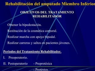 Rehabilitación del amputado Miembro Inferior
            OBJETIVOS DEL TRATAMIENTO
                  REHABILITADOR

   Obt...