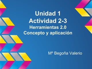 Unidad 1
Actividad 2-3
Herramientas 2.0
Concepto y aplicación

Mº Begoña Valerio

 