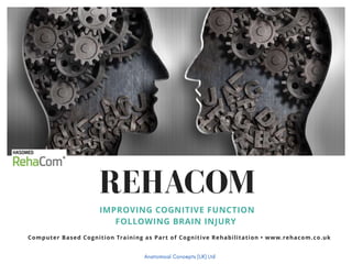 REHACOM
IMPROVING COGNITIVE FUNCTION
FOLLOWING BRAIN INJURY
Computer Based Cognition Training as Part of Cognitive Rehabilitation • www.rehacom.co.uk
 