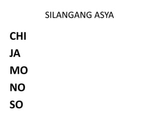 SILANGANG ASYA
CHI
JA
MO
NO
SO
 