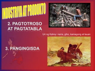 Uri ng Kahoy: narra, giho, kamagong at lauan
 