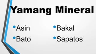 Yamang Mineral
•Asin
•Bato
•Bakal
•Sapatos
 
