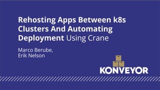 Marco Berube,
Erik Nelson
Rehosting Apps Between k8s
Clusters And Automating
Deployment Using Crane
1
 