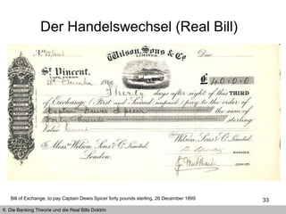 Der Handelswechsel (Real Bill)  Bill of Exchange, to pay Captain Dewis Spicer forty pounds sterling, 26 December 1899 6. Die Banking Theorie und die Real Bills Doktrin 