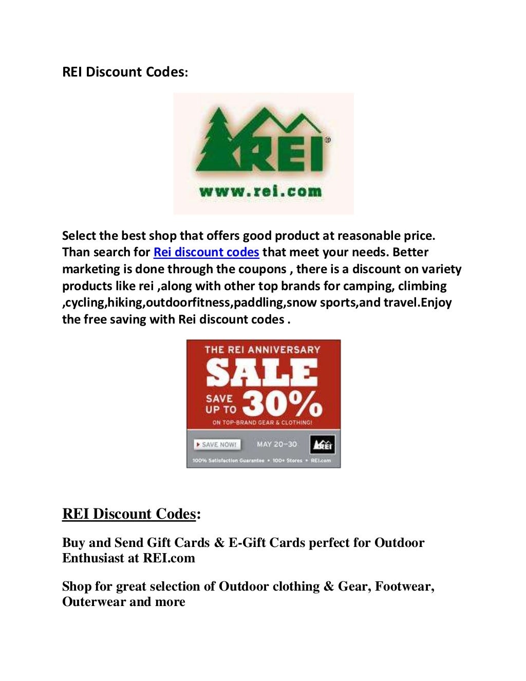 Rei discount codes