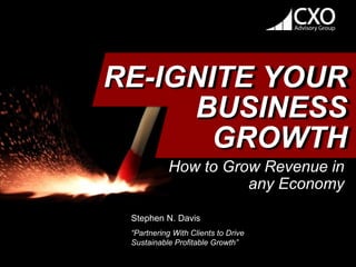 Stephen N. Davis
“Partnering With Clients to Drive
Sustainable Profitable Growth”
RE-IGNITE YOUR
BUSINESS
GROWTH
How to Grow Revenue in
any Economy
 