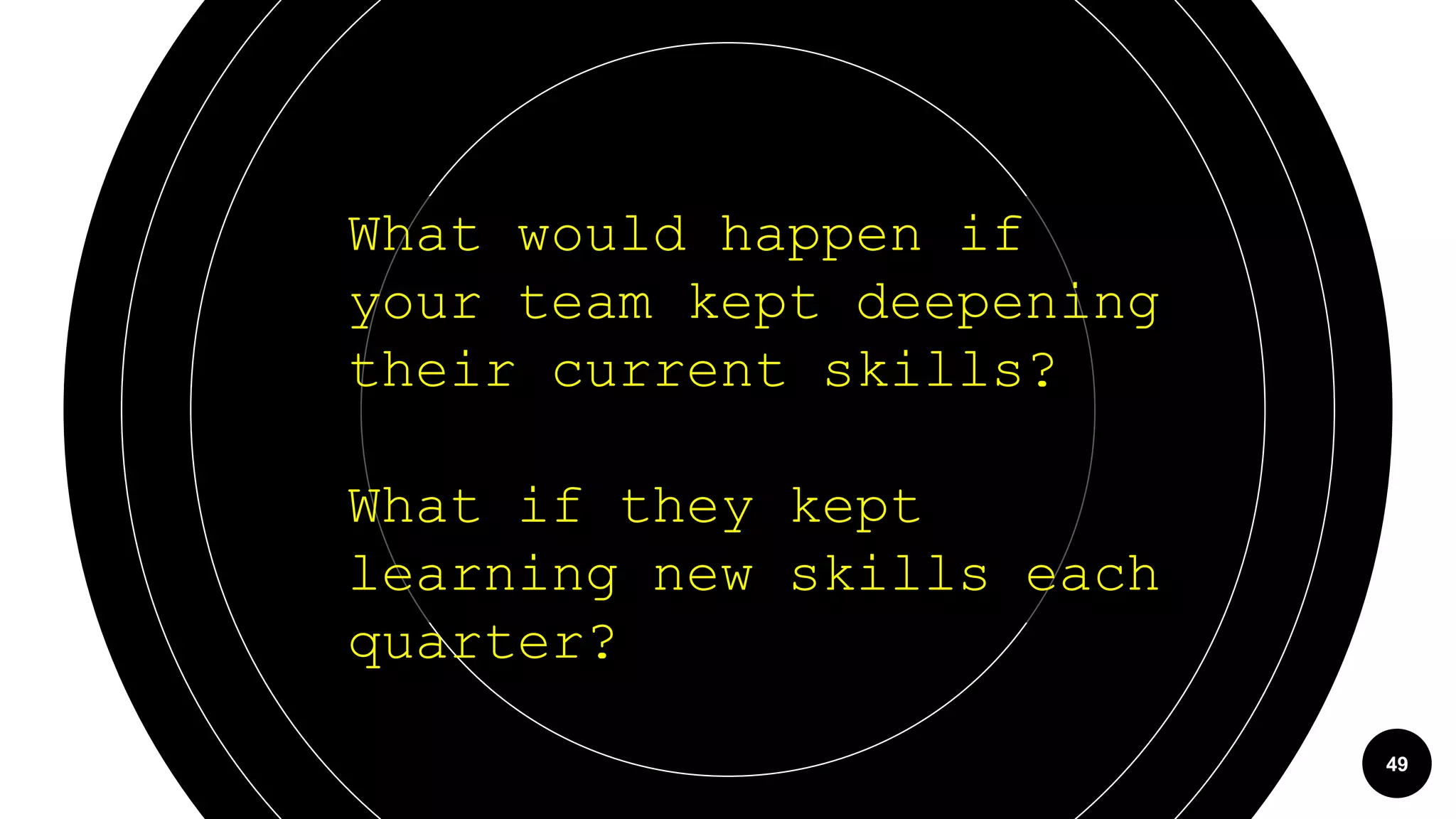 49
What would happen if
your team kept deepening
their current skills?
What if they kept
learning new skills each
quarter?
 