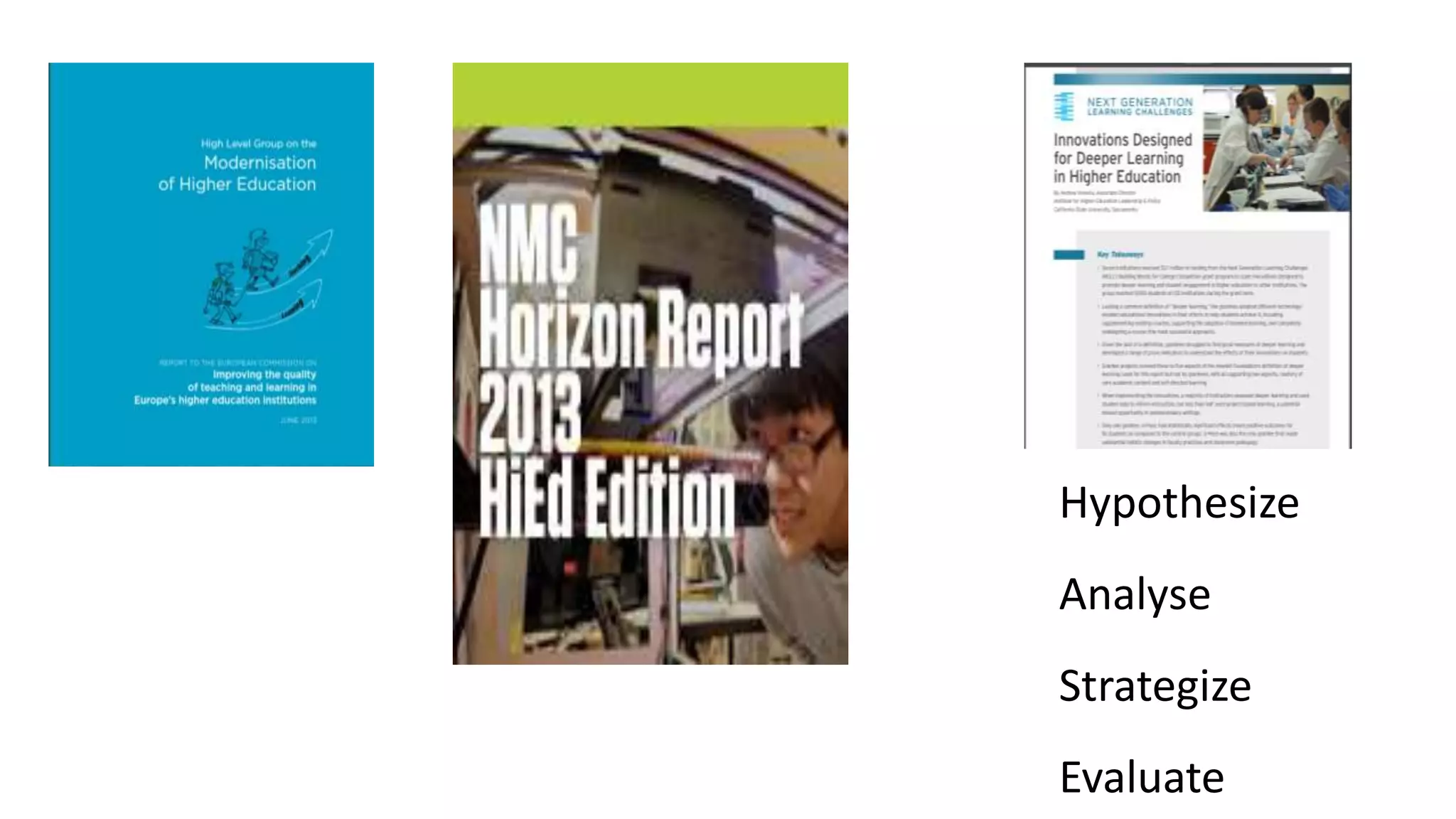 Hypothesize
Analyse
Strategize
Evaluate
 