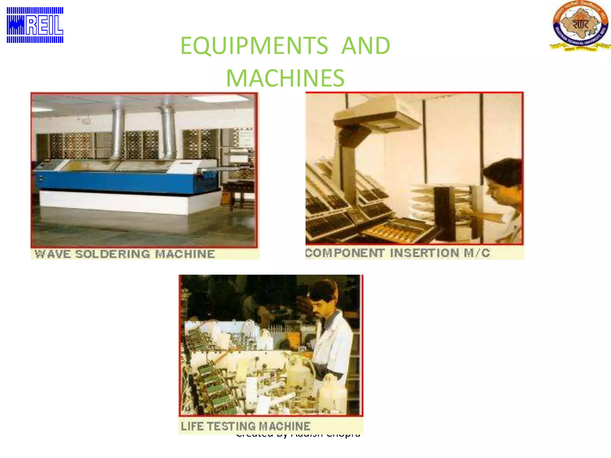 EQUIPMENTS AND 
MACHINES 
Created By Aadish Chopra 
 