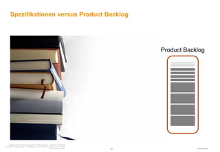Spezifikationen versus Product Backlog




                                                                                                  Product Backlog




     Copyright © 2012 HOOD Ltd. http://www.HOOD-Group.com Vertraulich. Alle Rechte
vorbehalten. Weitergabe oder Vervielfältigung ohne vorherige schriftliche Zustimmung der
                                                                 HOOD Group verboten.      -28-               © HOOD GmbH
 