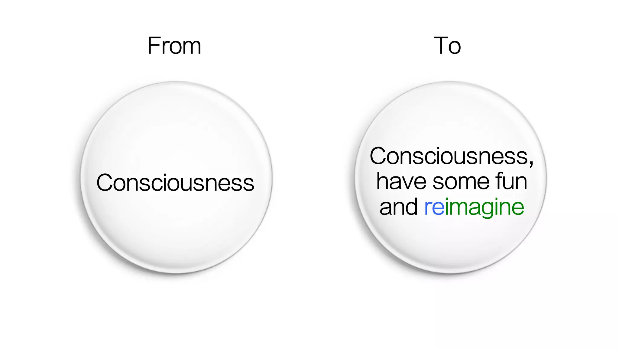 Consciousness,
have some fun
and reimagine
Consciousness
From To
 
