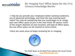 Re-Imaging Your Office Space for the 21st Century Knowledge Worker,[object Object],[object Object]