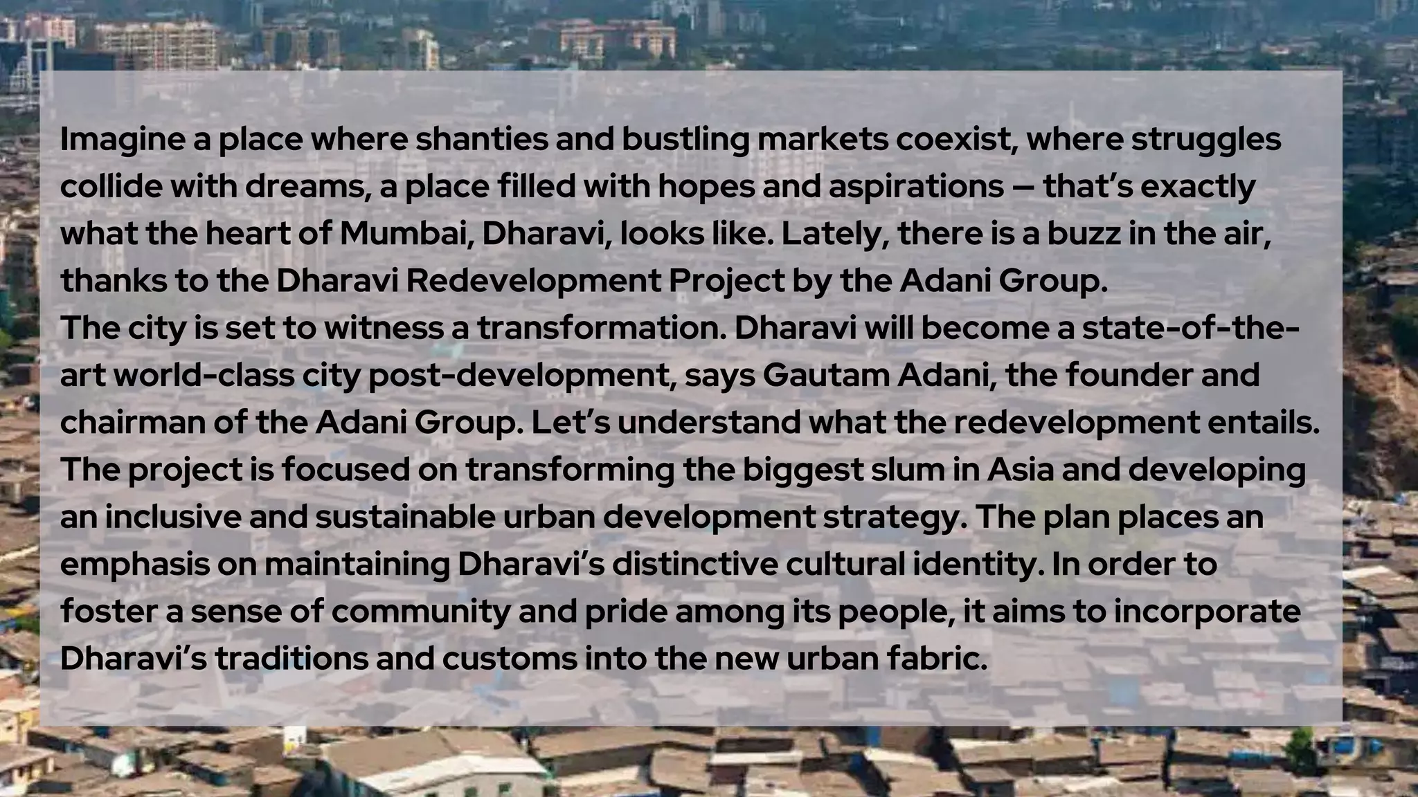 Reimagining Dharavi Adani’s Vision for A Better Tomorrow | PPTX