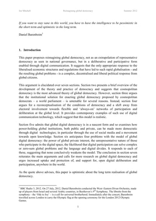 Joe Mitchell                            Reimagining global democracy                           Summer 2012




If you want...