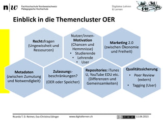 www.digitallernen.chRicarda T. D. Reimer, Eva-Christina Edinger 11.04.2013
Einblick in die Themencluster OER
Nutzer/innen-...